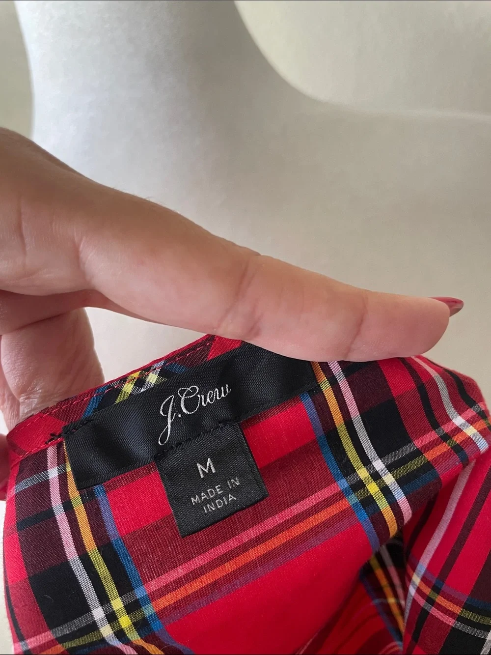 J.Crew Red Tartan Plaid Ruffle Sleeve Cotton Blouse Medium Holiday Preppy Top